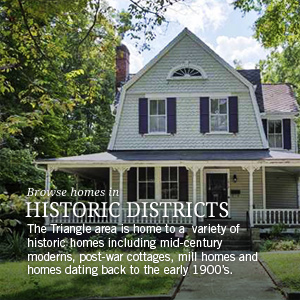 Historic homes in Durham, Orange, Wake and Chatham counties.